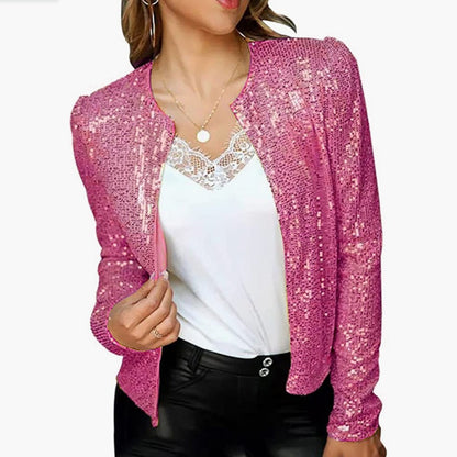 Women's Sequin Cropped Zip-Up Jacket Party Blazer