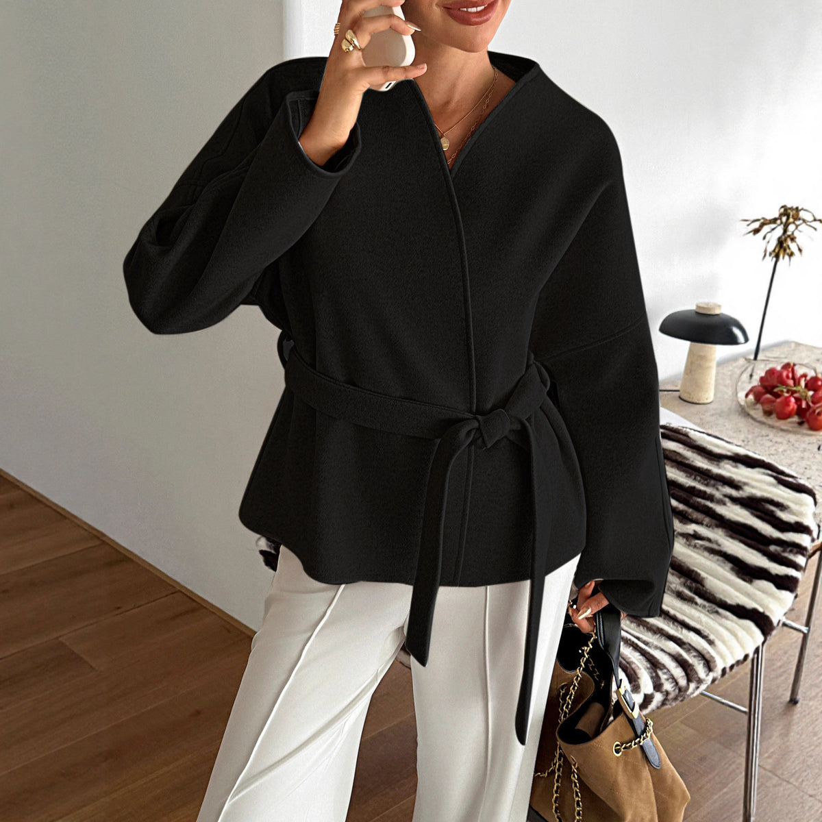 Women's Belted Wrap Blazer Long Sleeve Casual Jacket