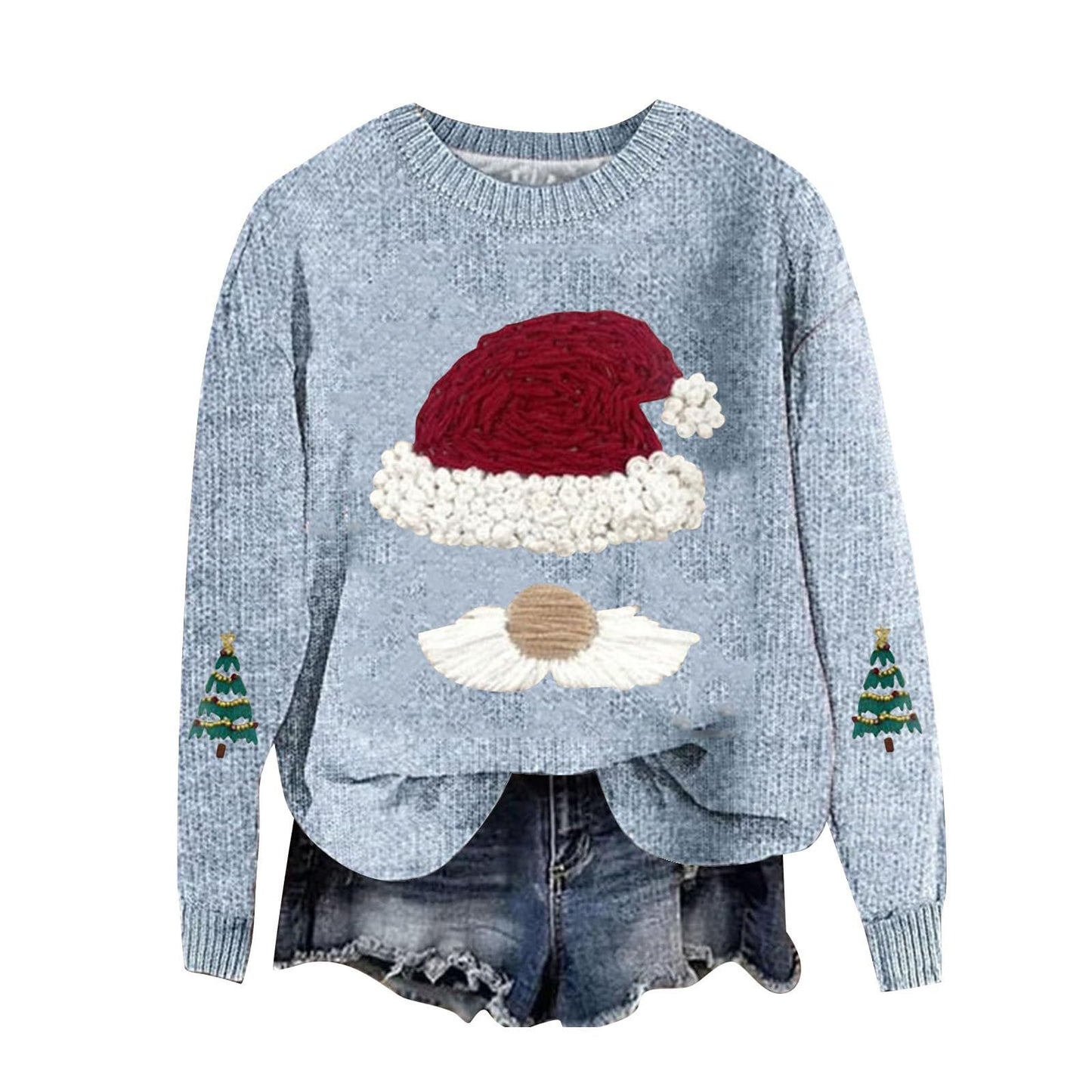 Women's Oversized Christmas Sweater Santa Crew Neck Knit