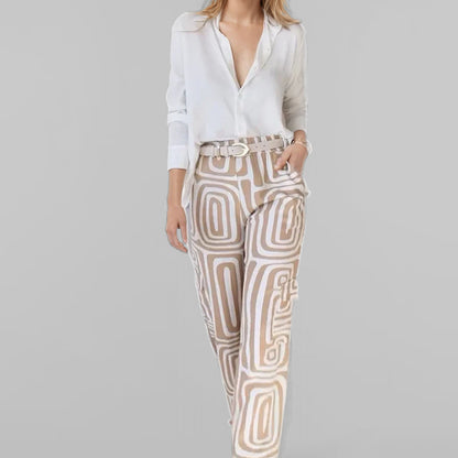 Women's Geo Print Pants & Blouse Two Piece Set