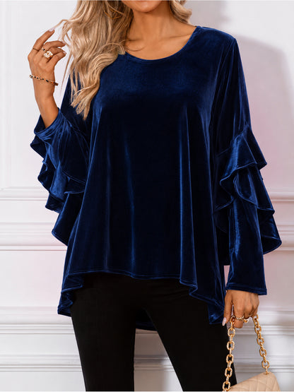 Women's Velvet Ruffle Sleeve Loose Tunic Top