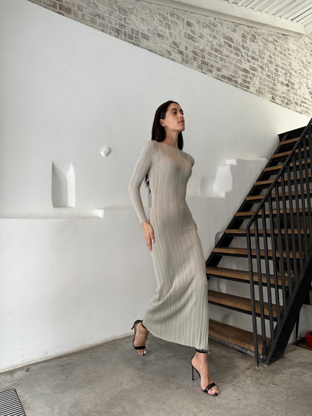 Women's Ribbed Knit Long Sleeve Bodycon Maxi Dress