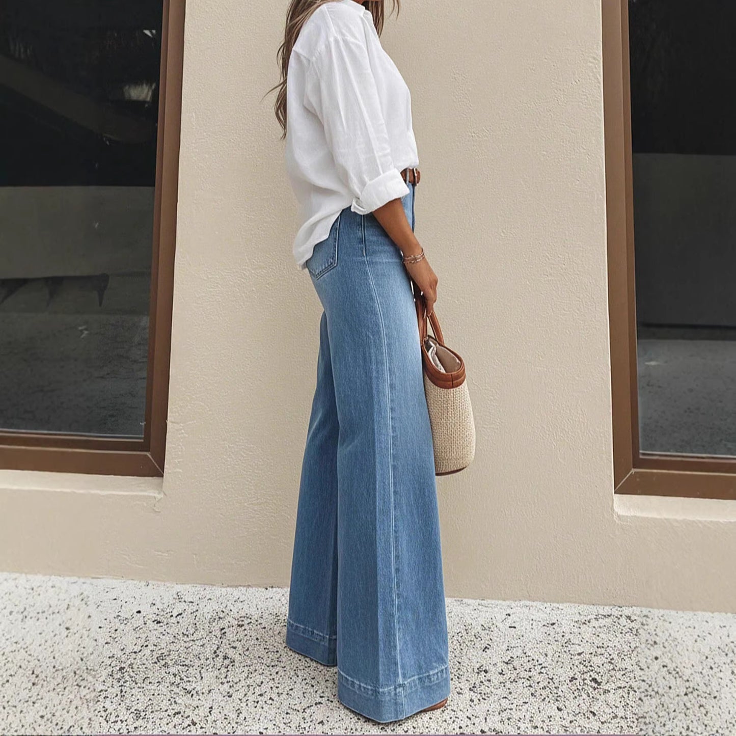 Washed high waist wide leg jeans relaxed fit