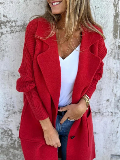 Women's Oversized Cable Knit Lapel Long Coatigan