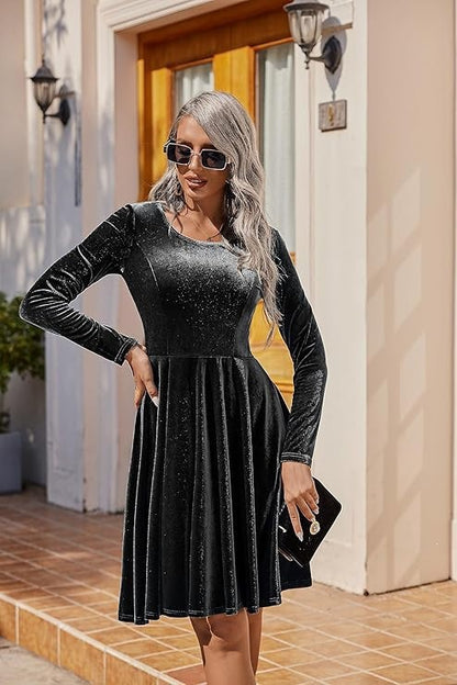 Women's Long Sleeve Velvet A-Line Mini Dress