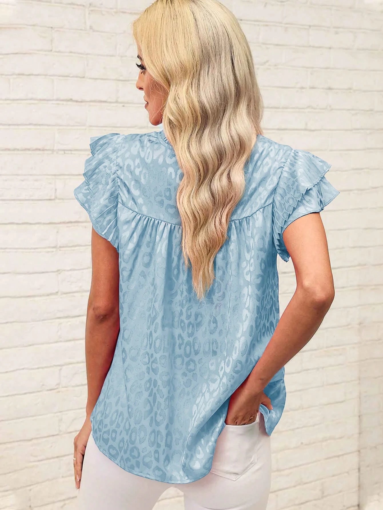 Beige Textured Ruffle Sleeve Blouse Chic Summer Top
