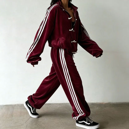 Women's Oversized Track Jacket Wide Leg Pants Matching Set