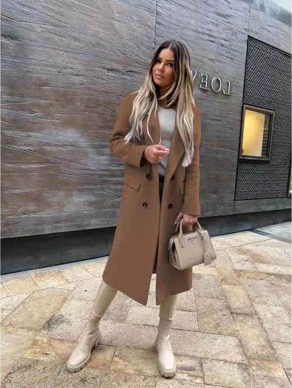 Double Breasted Wool Blend Coat Notched Lapel Tailored Fit