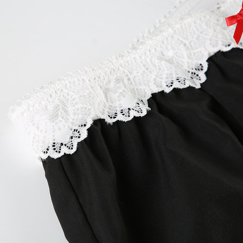 Lace Trim High Waist Baggy Cargo Pants Wide Leg