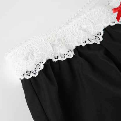 Lace Trim High Waist Baggy Cargo Pants Wide Leg