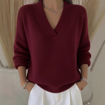 Women’s Oversized V Neck Knit Sweater Soft Pullover