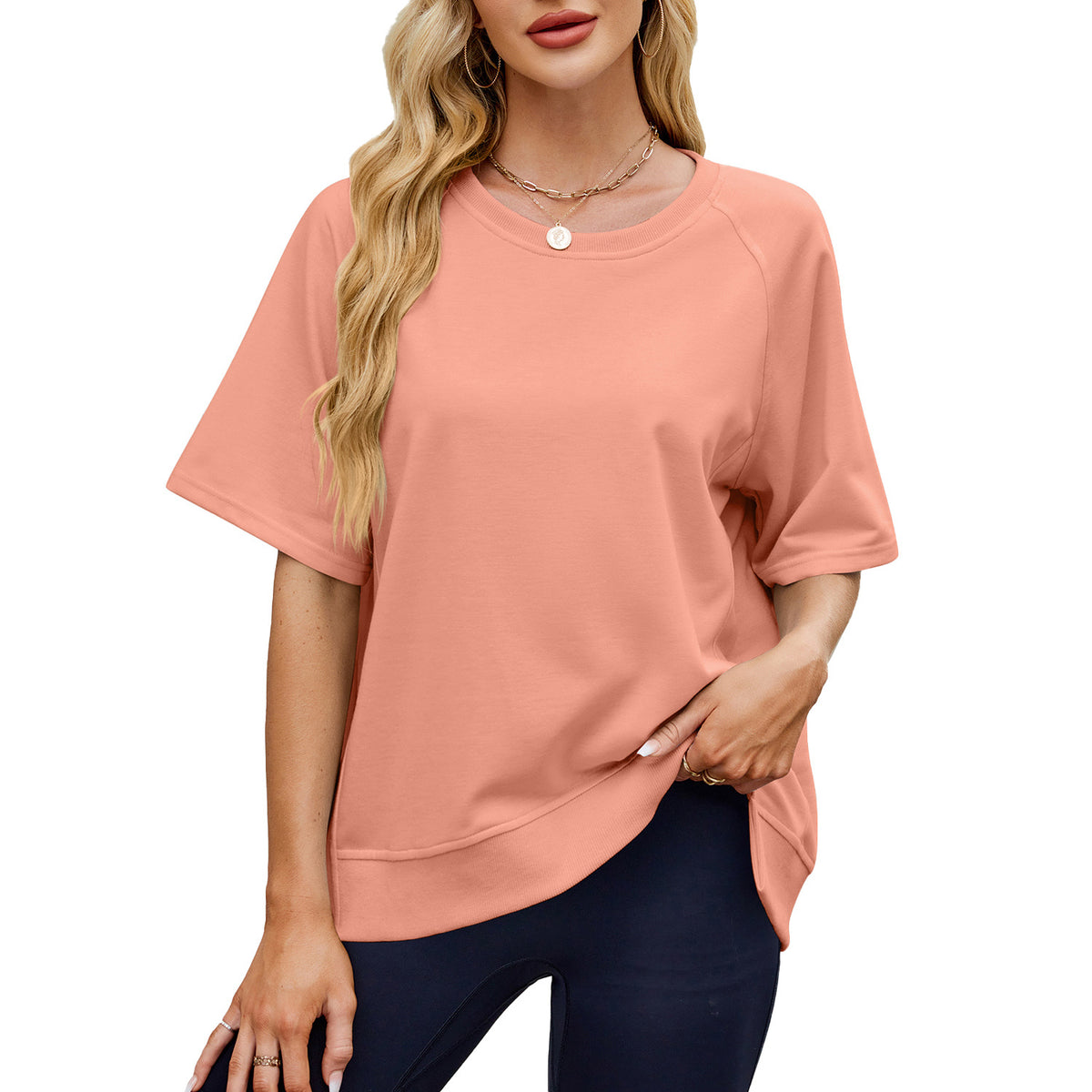 Oversized Crew Neck Raglan Short Sleeve Sweatshirt