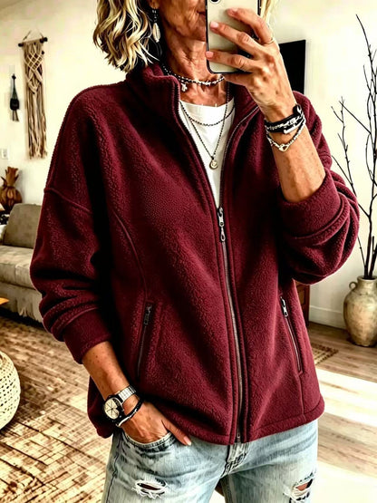 Women's Oversized Fleece Full Zip Jacket Stand Collar