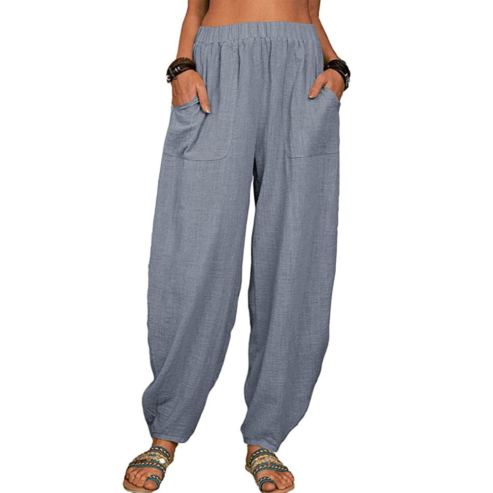 Women's Linen Harem Pants High Waist Loose Casual Boho