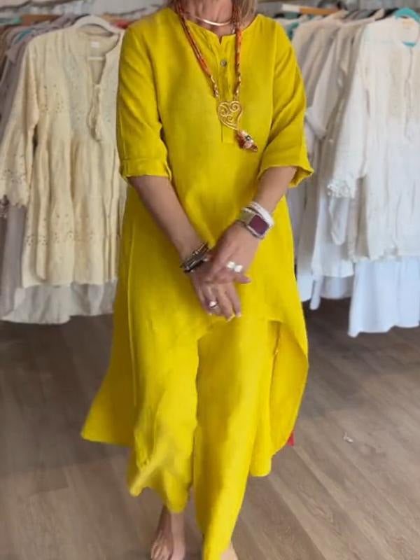 Women's Linen Cotton 2 Piece Set Casual Solid