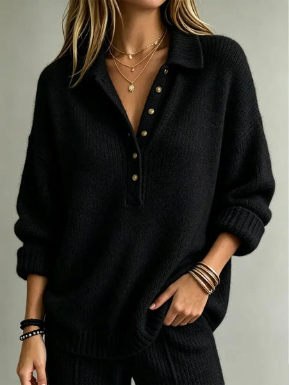 Women's Collared Button Front Knit Pullover Sweater
