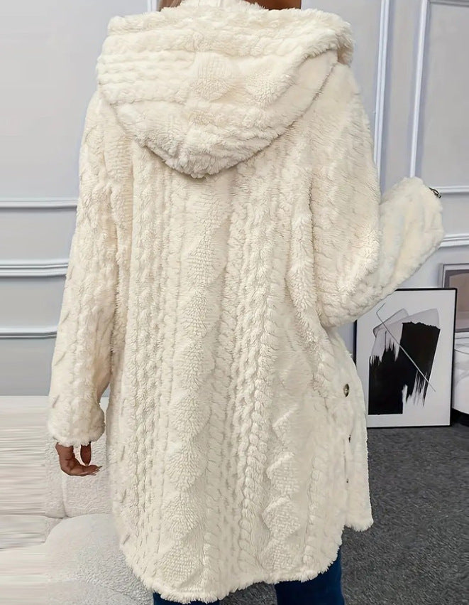 Women's Hooded Fleece Button Up Cardigan Jacket