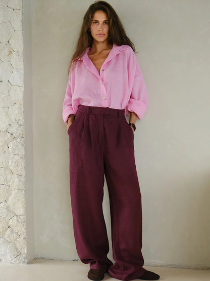 Women's Oversized Button Down Shirt Long Sleeve Blouse
