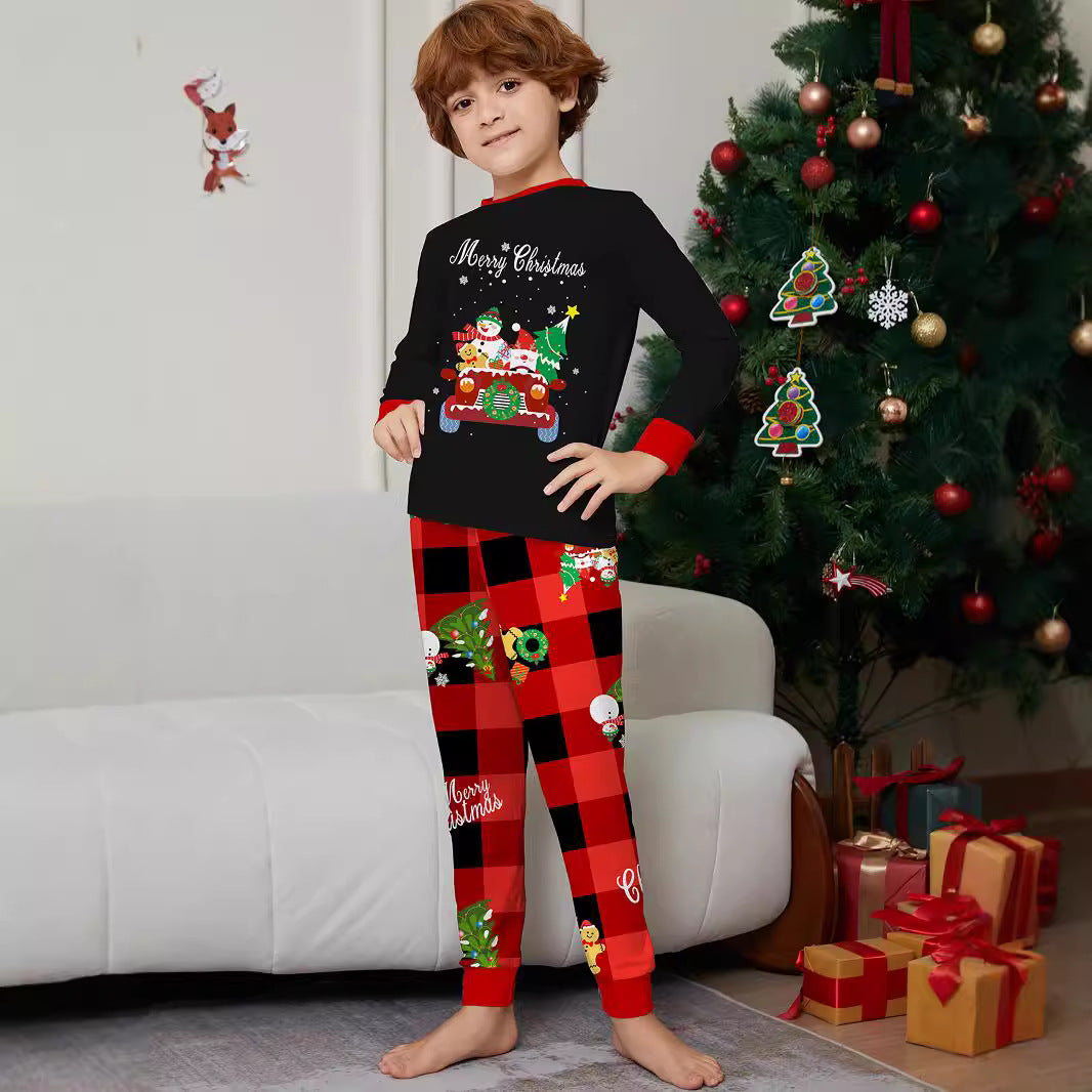 Parent-child Clothing Car Snowman Christmas Tree Print Loungewear Christmas Pajamas