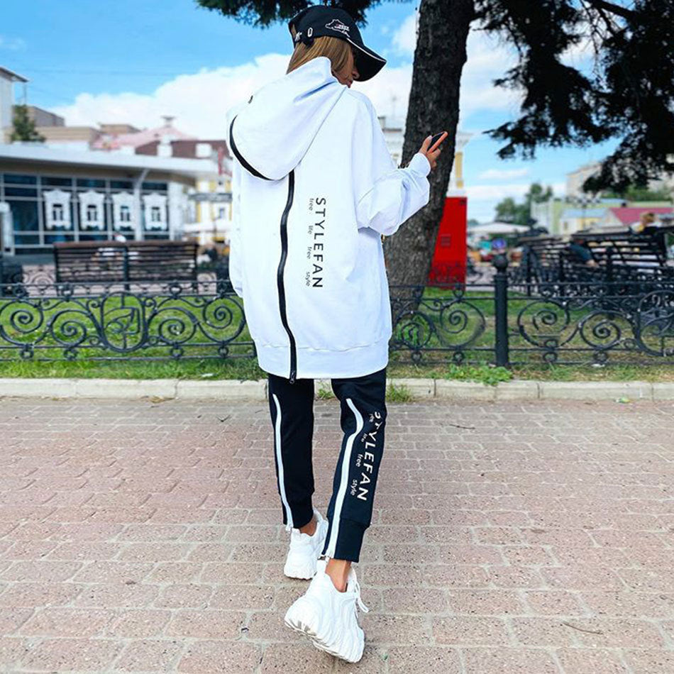 Women's Oversized Letter Print Zip Hoodie Jogger Set