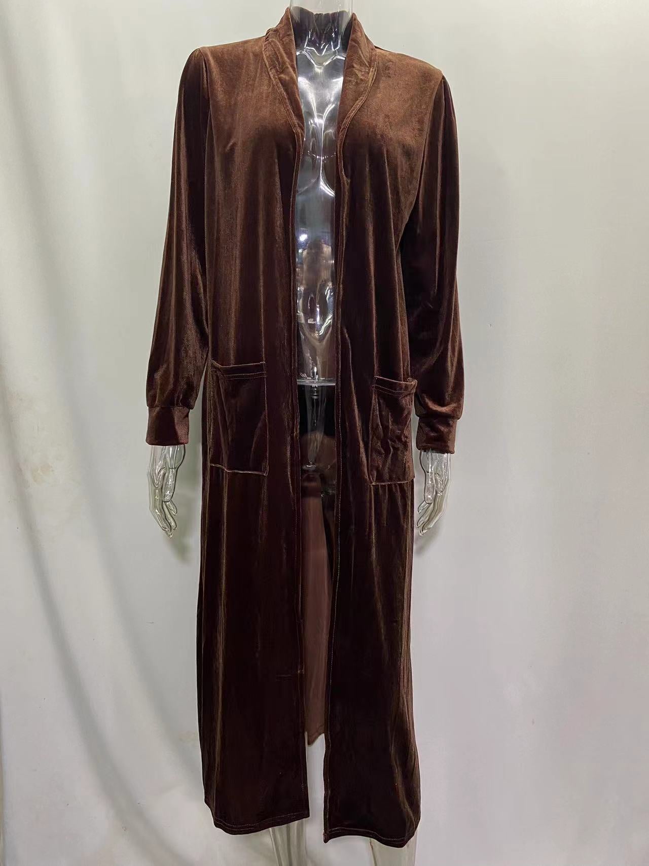Womens Long Velvet Duster Open Front Cardigan