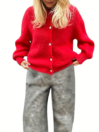 Oversized Pastel Crew Neck Button Front Knit Cardigan