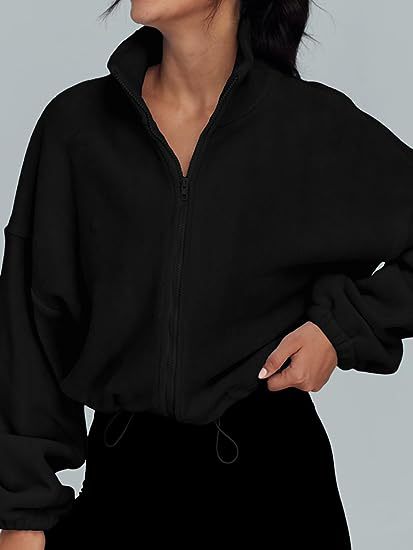Women's Oversized Fleece Zip Up Jacket Stand Collar