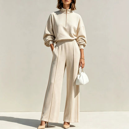 Women's Half Zip Sweatshirt Wide Leg Pants Matching Set