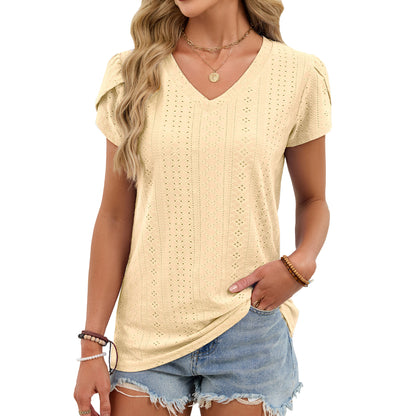 Summer V-Neck Tile Sleeve Loose Fit Casual Top
