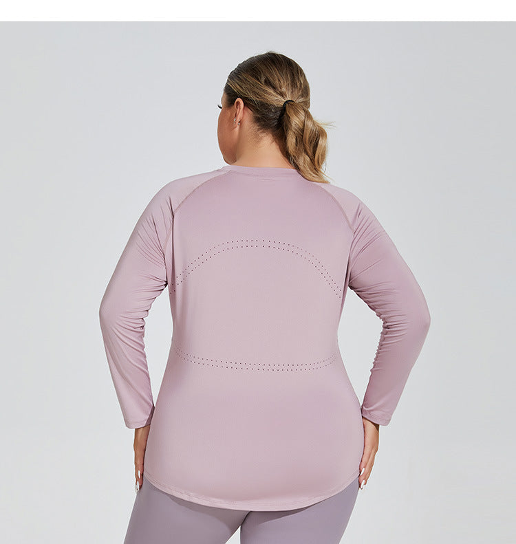 Puls Size Long Slim Yoga Suit Mesh Beautiful Back Breathable Long Sleeve Sportswear