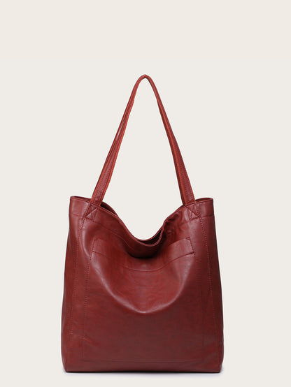 Vintage Soft Leather Tote Bag with Pocket Large Capacity