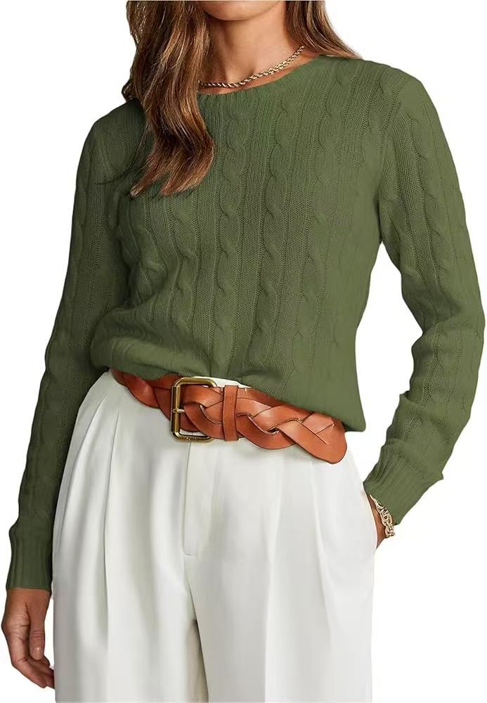 Women's Cozy Cable Knit Crew Neck Pullover Sweater