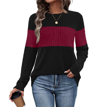 Women's Color Block Ribbed Knit Pullover Sweater
