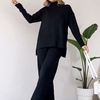 Women's Ribbed Knit Turtleneck & Pants Two Piece Set