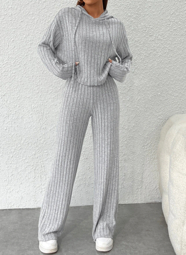 Women's Ribbed Knit Hoodie & Pants Lounge Set