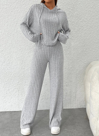 Women's Ribbed Knit Hoodie & Pants Lounge Set