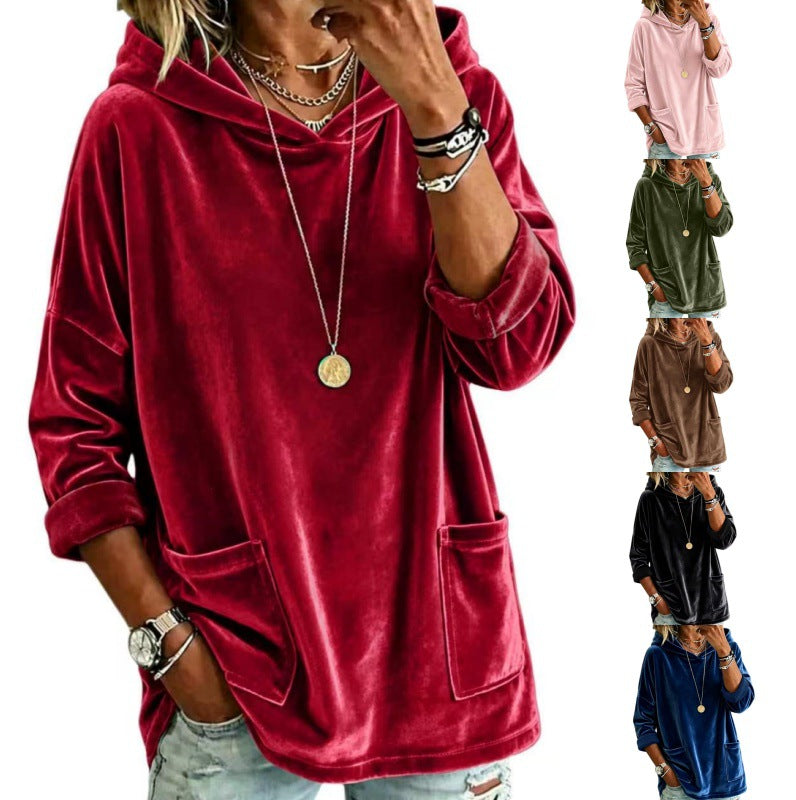 Women's Velvet Hoodie Batwing Sleeve Oversized Pullover