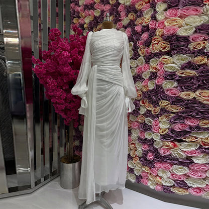 Elegant Ruched Long Sleeve Maxi Dress Evening Gown