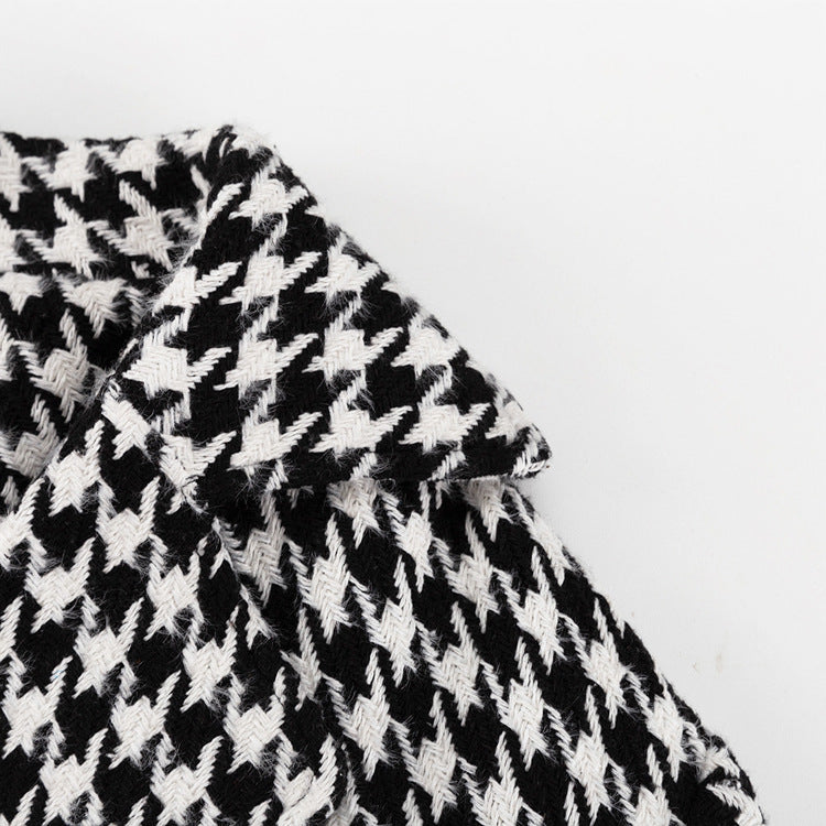 Women's Houndstooth Maxi Winter Coat Double Breasted Belted