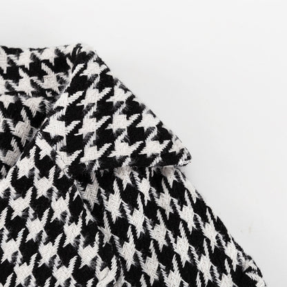 Women's Houndstooth Maxi Winter Coat Double Breasted Belted