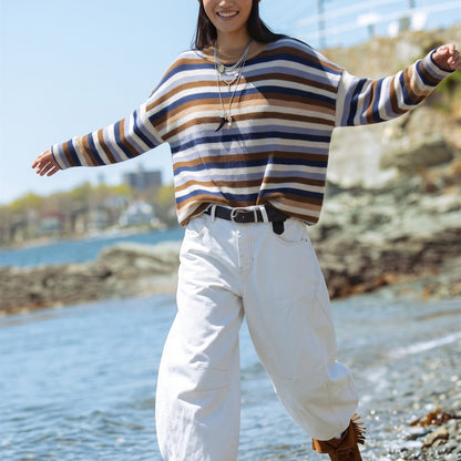 Women's Cozy Striped Crewneck Sweater Long Sleeve Pullover