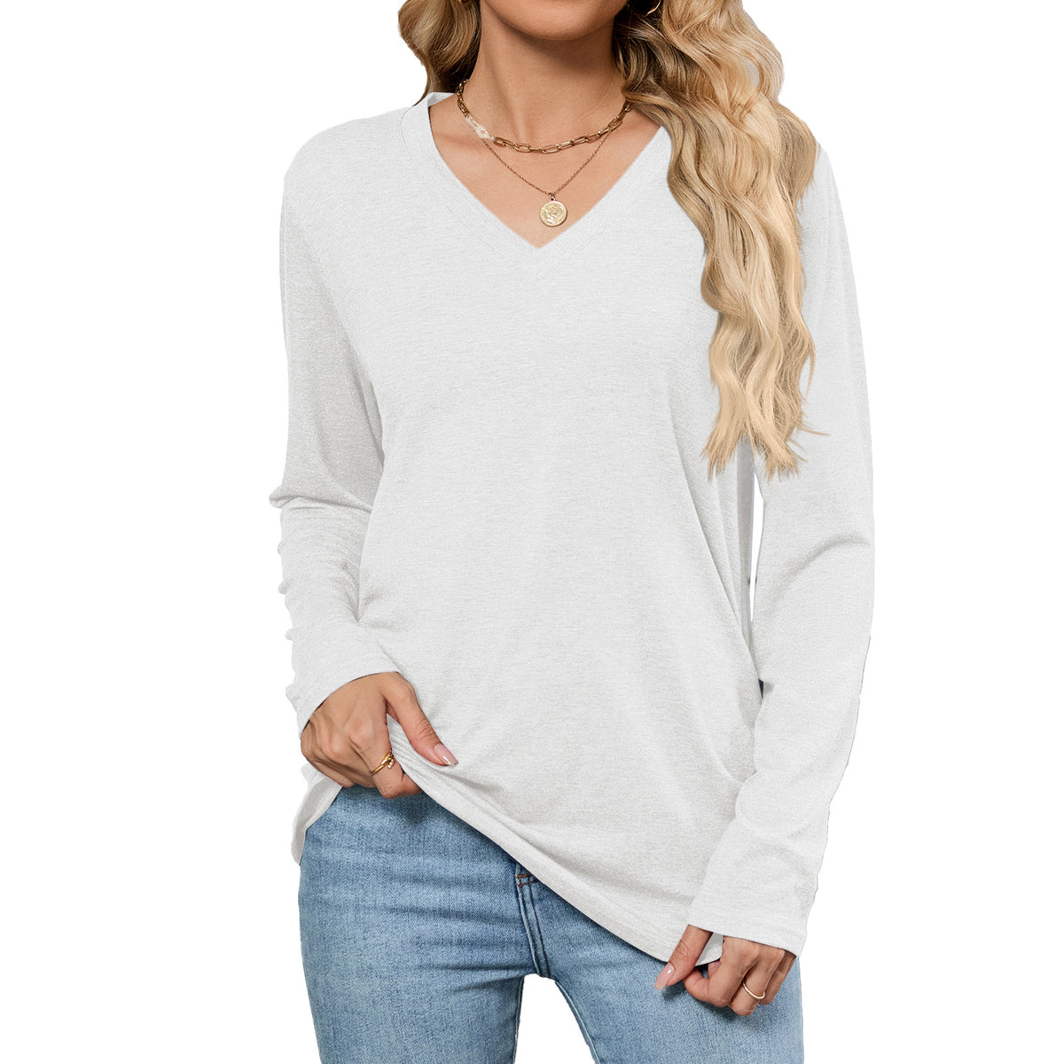 Women's V-Neck Long Sleeve Oversized Tunic Top Shirred