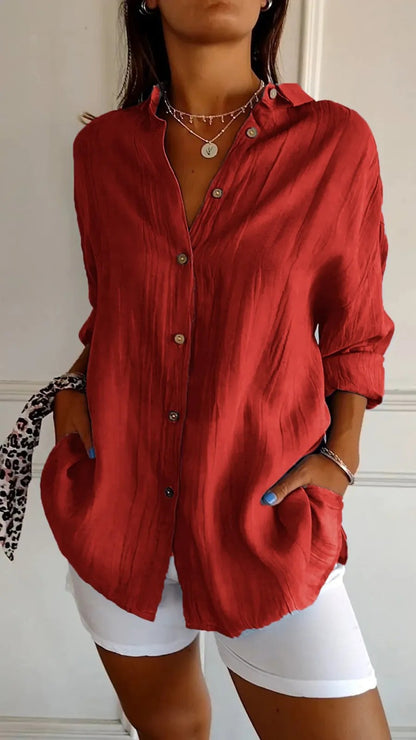 Women's Oversized Button Down Blouse Long Sleeve Collared