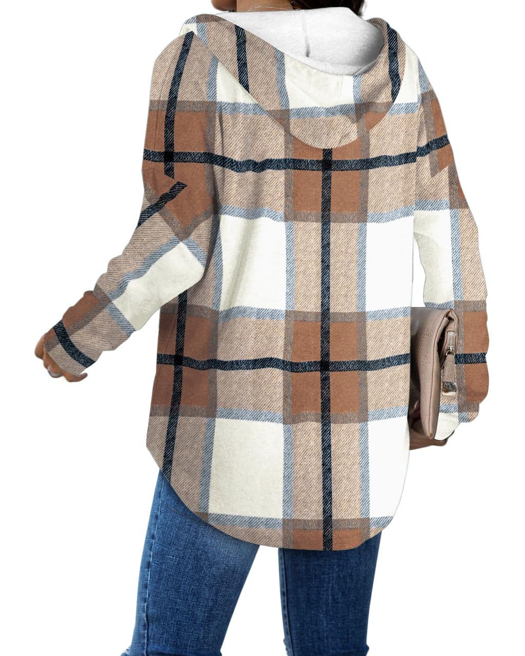 Women's Plaid Fleece V-Neck Hoodie Pullover