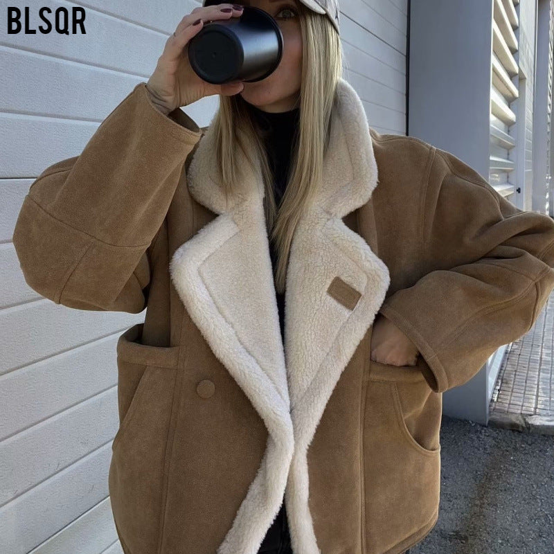Women's Oversized Faux Suede Sherpa Jacket Winter