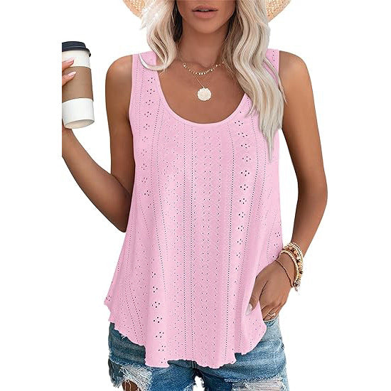 Eyelet Knit Tank Top Sleeveless Loose Fit Summer Top
