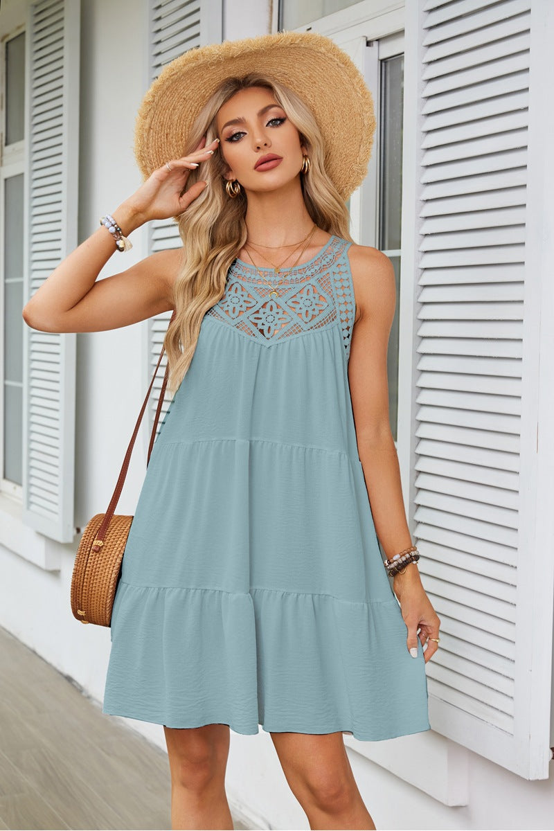 Lace Crochet Sleeveless A Line Mini Dress Casual Summer