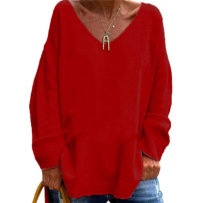 Women's Oversized V-Neck Long Sleeve Casual Tee