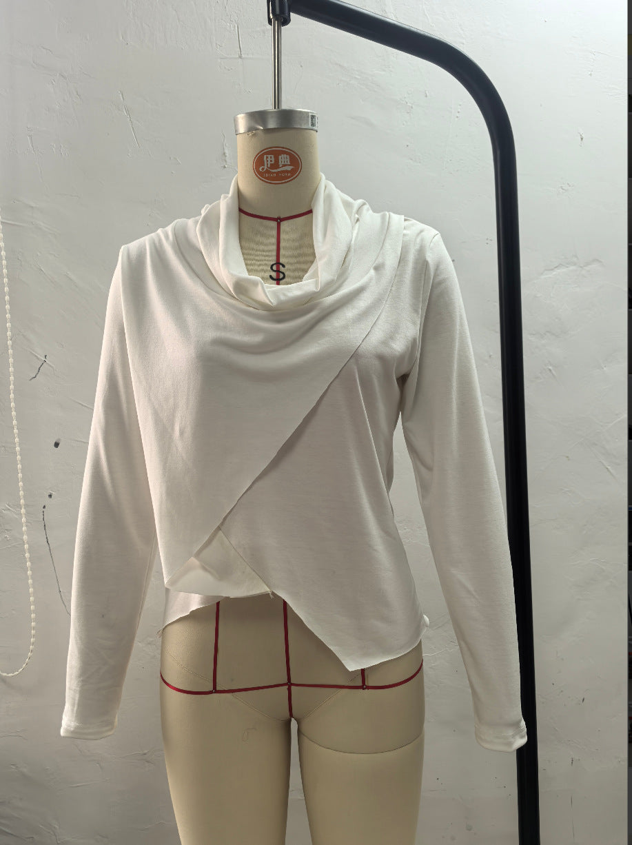 Cowl Neck Asymmetric Draped Knit Sweater