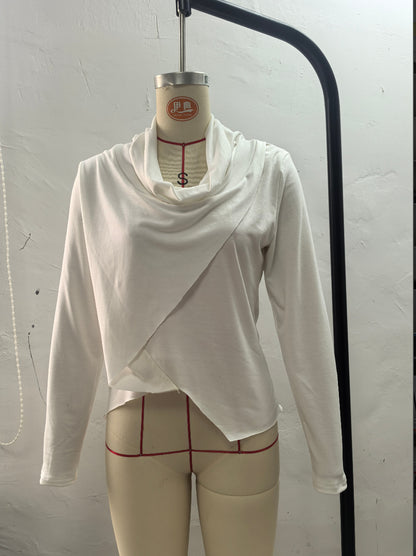 Cowl Neck Asymmetric Draped Knit Sweater